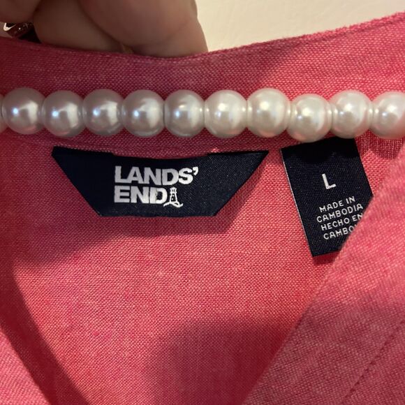 Lands End Tunic Shirt Womens Large Pink Linen Viscose beach coastal travel boho - Picture 7 of 11
